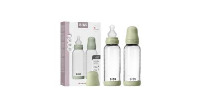 Bibs Glass Bottle Complete Set 240ml Silicone - Sage, 2 pack | Baby Bunting AU