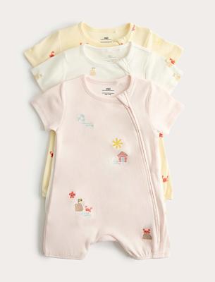 Buy 3 Pack Cotton Rich Embroidered Rompers (7lbs-3 Yrs) at Marks & Spencer
