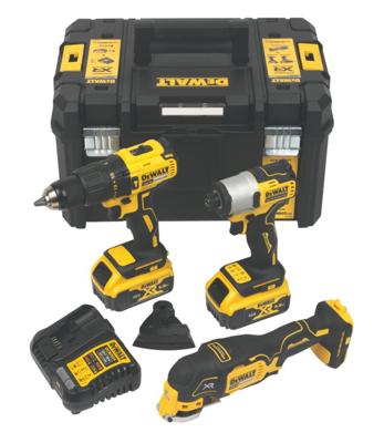 DEWALT DCK328P2T-GB 18V 2 x 5.0Ah Li-Ion XR Brushless Cordless 3-Piece Kit - Screwfix