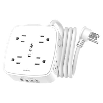 6 Ft Surge Protector Power Strip - 8 Widely Outlets with 4 USB Ports, 3 Side Outlet Extender with 6 Feet Extension Cord, Flat Plug, Wall Mount, Desk U