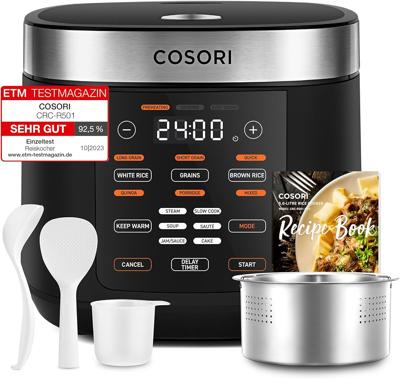 COSORI Rice Cooker, Slow Cooker & Steamer with Ceramic Coated Inner Pot and Fuzzy Logic, 50 Recipes,10 Cups, 5L Capacity, with 17 Functions, Warmer, T