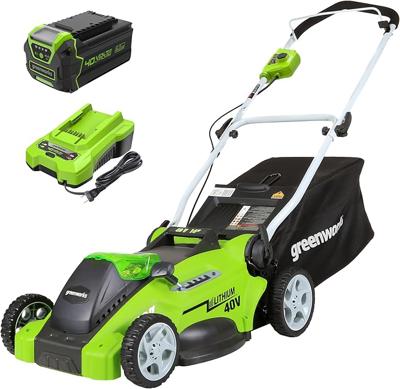 Amazon.com : Greenworks 40V 16 (Push) Cordless Lawn Mower, 4.0Ah Battery (1/3 Acre, Push Button Start, Compatible with 75+ Tools) : Walk Behind Lawn M