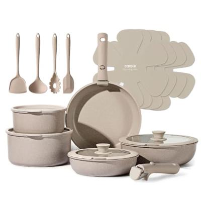 CAROTE 19pcs Pots and Pans Set Non Stick, Nonstick Cookware Set Detachable Handle, Induction Kitchen Cooking Sets with Removable Handle, RV Kitchen, O