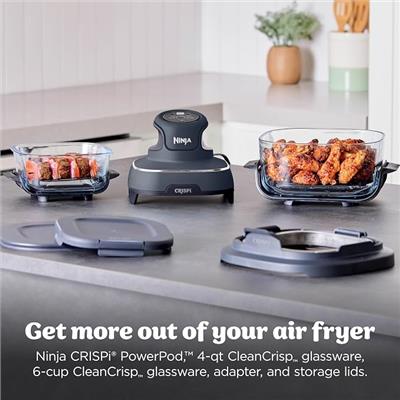 Amazon.com: Ninja Crispi Glass Air Fryer, 4-in-1, Stone, FN101ST | Max crisp, bake, air fry, recrisp, 450F max, 4 Qt and 6 Cup containers, PFAS-free g