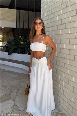 Scottie Gathered Linen Knot Maxi Skirt - Oat Marle | MESHKI