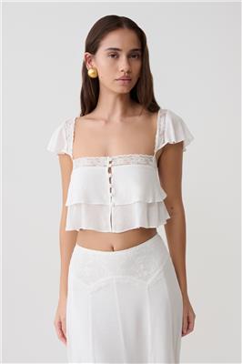 Skylar Lace Sleeveless Crop Top - White | MESHKI