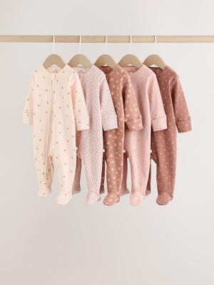 Buy Brown Ditsy Floral 5 Pack Two Way Zip Baby Sleepsuit (0-2yrs) from Next Australia