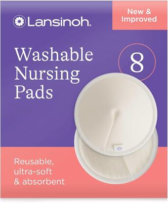 Lansinoh Reusable Breast Pads Maternity - 8 Pack - Ultra-Soft & Absorbent | Machine Washable Organic Bamboo Nursing Pads - Includes Washbag - Breast F