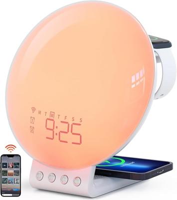 Amazon.com: Dekala Smart Sunrise Alarm Clock with Wireless Charging for iPhone 14 13 12 Apple Watch AirPods Samsung, White Noise Sleep Sounds Machine,