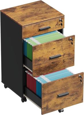 Amazon.com: DEVAISE 3 Drawer File Cabinet with Lock & Wheels, Wood Printer Stand, Mobile Filing cabinets for Home Office, Fits Letter/A4 Size, Rustic
