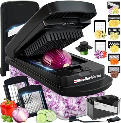 MUELLER HOME Pro-Series 10-in-1, 8 Blade Vegetable Chopper, Mandoline Slicer, Onion Mincer, Cutter, Dicer, Veggie Chopper with Container, Kitchen Esse