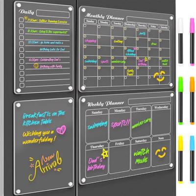 DIYMAG Magnetic Calendar for Refrigerator 4 PCS Dry Erase Whiteboard 15.2x11.2 Magnet Fridge Wall Planners Planning Acrylic Clear Chalkboard Apartme