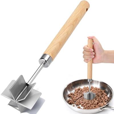 Palksky Meat Chopper Stainless Steel, 6 Curve Blades Meat Masher, 11 Inch Ground Beef Chopper Tool & Hamburger Smasher, Meat Pounder & Multi-Purpose K