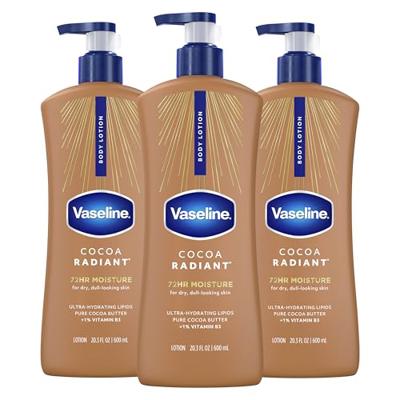 Vaseline Intensive Care Body Lotion Cocoa Radiant 3 count for Dry Skin Lotion Made with Ultra-Hydrating Lipids and Pure Cocoa Butter for a Long-Lastin