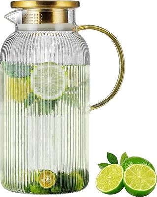 Amazon.com: Buaic Glass Pitcher with Lid, 68 oz/2 Liter Classic Vertical Stripes Water Pitcher,Glass Water Carafe for Cold Brew, Coffee, Lemonade, Ice