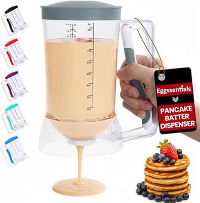 Amazon.com: Eggssentials Pancake Dispenser – Easy Control Cake Mix Dispenser for Baking – Drip-Free Muffin & Cupcake Batter Dispenser with Handle – Gr