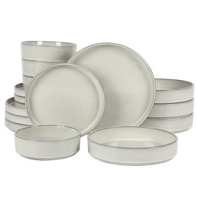Bloomhouse Santorini Mist 16 Piece Double Bowl Terracotta Reactive Glaze Plates and Bowls Dinnerware Set - Moonstone White : Target