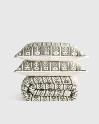 Organic Cotton Jacquard Floral Quilt Set in Dried Sage