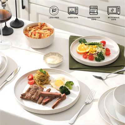 12-Piece White Ceramic Dinner Set - Ribbed Modern Classic Stoneware | Shop Today. Get it Tomorrow! | takealot.com