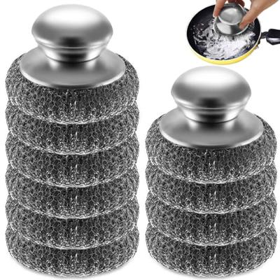 10Pcs Steel Wool Scrubber, Steel Wool Pads with 2Pcs Handle, Stainless Steel Scrubber for Dishes, Kitchen, Cleaning, Stoves, Pots and Pans, Grill, Was