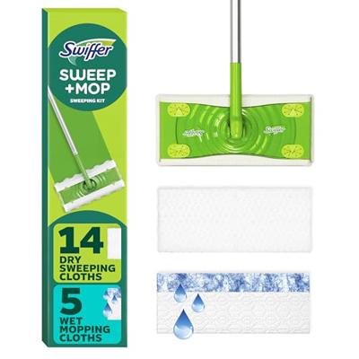 Swiffer Sweeper 2-in-1 Mops for Floor Cleaning, Dry and Wet Multi Surface Floor Cleaner, Sweeping and Mopping Starter Kit, Includes 1 Mop + 19 Refills