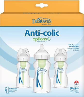 Dr Browns Options  Anti-Colic Wide Neck Bottle 3 Pack Size 270mL | Baby Bunting AU
