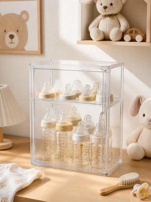 Transparent Baby Bottle Storage Box, Nursery Feeding Bottle Organizer, Dust-Proof Multi-Layer Bottle Rack, Suitable For Baby Room Storage | SHEIN Sout