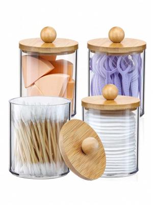 4pcs/Set 10oz Covered Dental Floss & Cotton Swab Storage Box, Transparent Bathroom Organizer For Cotton Swabs, Bath Salts, Also Suitable As Vanity Org