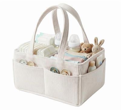 Diaper Caddy Organizer Corduroy Portable Nursery Storage Basket | Soft Fabric, Sturdy Handle, Multip