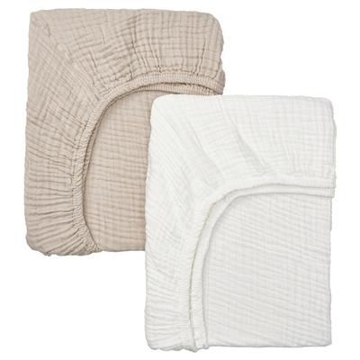 LEN crib fitted sheet, white beige/muslin, 70x132 cm (271/2x52) - IKEA CA