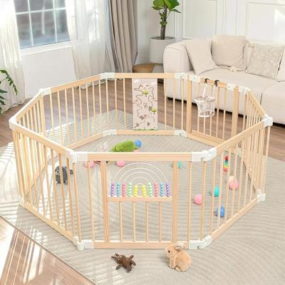 Amazon.com : Ulnxiy Wooden Baby Playpen with Montessori Toys, 8-Panel Foldable Wood Play Yard for Toddlers, 56x56 Large Baby Fence with Safety Lock,