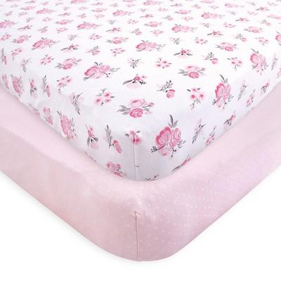 Hudson Baby Infant Girl Cotton Fitted Crib Sheet, Pink Floral, One Size : Target