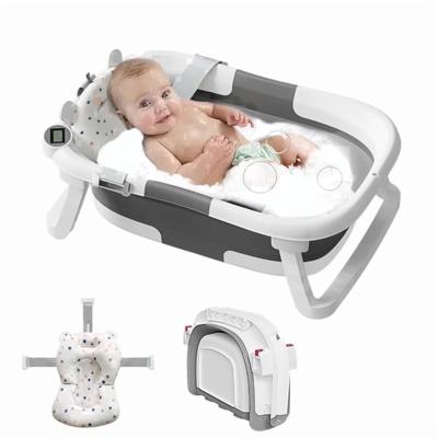 Aprpink Collapsible Baby Bathtub with Soft Bath Cushion&Thermometer Gray - Walmart.com