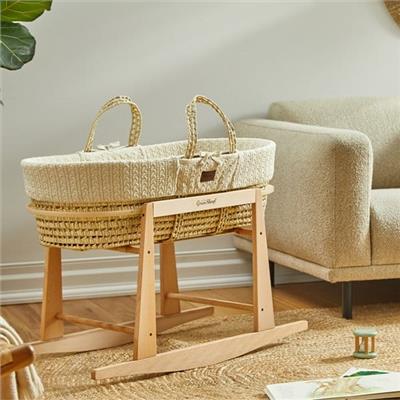 Knit Linen Moses Basket, Mattress & Rocking Stand | Free Delivery ‐ The Little Green Sheep