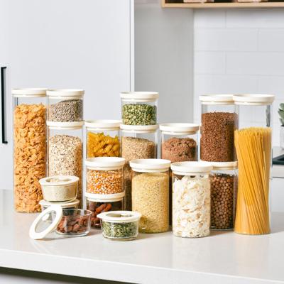 Glass Pantry Storage Jars - Cream - 18 Set Round