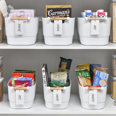 White Pantry Storage Tub w/ Wooden Handle - Mixed 6 Pack