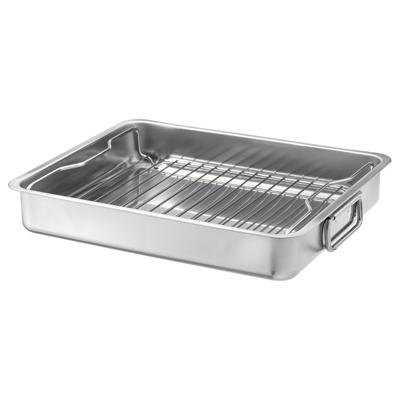 KONCIS roasting tin with grill rack, stainless steel, 40x32 cm - IKEA UK