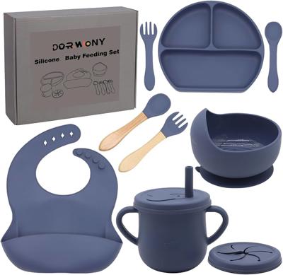 Amazon.com: Dormlony 100% Silicone Baby Feeding Set, BPA Free Baby Dishes with Suction Bowl, Divided Plate, Toddler Self Feeding Dish Set with Spoons,