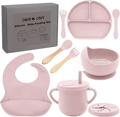 Amazon.com: Dormlony 100% Silicone Baby Feeding Set, BPA Free Baby Dishes with Suction Bowl, Divided Plate, Toddler Self Feeding Dish Set with Spoons,