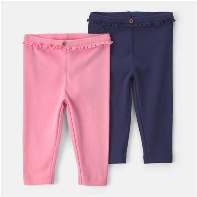 Baby Girl 2-Pack Cotton Pull-On Pants - Pink/Navy Blue | Carter’s Oshkosh Canada