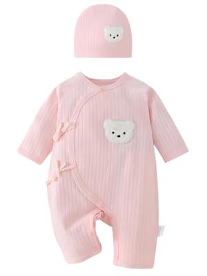 Babyfond Boys Girls Bodysuit Newborn Infants Warm Cotton Bodysuit with Hat,100% Cotton Toddler Home Wear Thickened Spring and Autumn Clothing