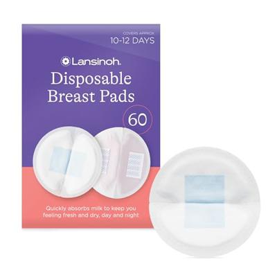 Lansinoh Disposable Breast Pads Maternity - 60 Pack - Ultra-Thin & Abosrbent Nursing Pads with BlueLock™ Core Leak-Proof Protection - Holds 20x Weight