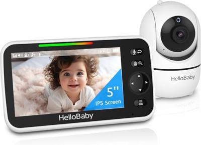 HelloBaby Baby Monitor, HB6550 with Camera and Night Vision, 5Display with 30-Hour Battery, Pan-Tilt-Zoom Video Baby Monitor No WiFi, 2-Way Talk, Te