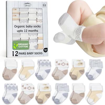 Mothers Choice Organic Cotton Baby Socks, 12 Pairs, Unisex 0-6 Months - Soft, Hypoallergenic Newborn & Infant Socks - Baby Girl & Boy Gifts, (12Pcs,
