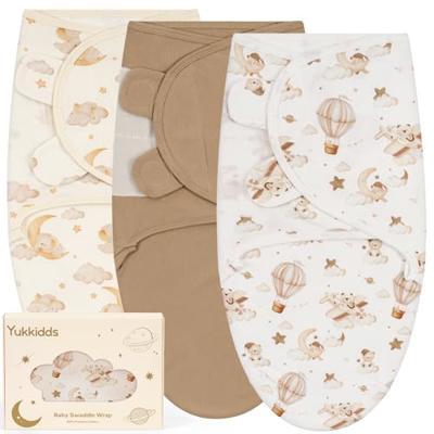 Yukkidds Baby Swaddle Blanket 0-3 Months 100% Cotton Newborn Swaddles Bag Adjustable Sleeping Wraps Newborn Essentials for Boy & Girl 3 Pack Brown Bal