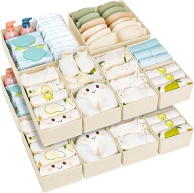 15 Pack Drawer Organisers Foldable Storage Box - Fabric Clothes Wardrobe Drawer Dividers Cubes for Baby Clothing, Socks, Underwear, Ties, Be