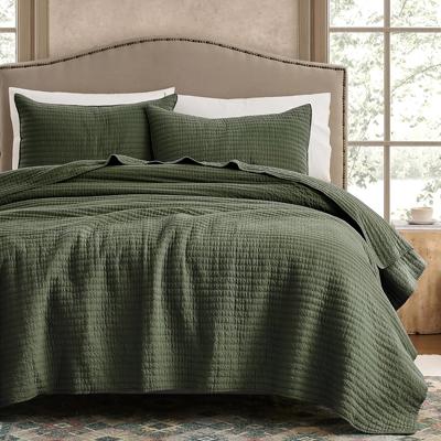 Amazon.com: WDCOZY 100% Cotton King Size Quilt Set - Olive Green Striped Pick Stitch Soft Lightweight Bedspread, Textured Like Linen, Farmhouse Countr