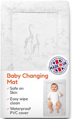 Babycurls Baby Changing Mat with Foam Raised Soft Edges for Babies from Birth Upwards Wipe Clean and Waterproof Nappy Change Pad 76 x 45cm (Safari Ske