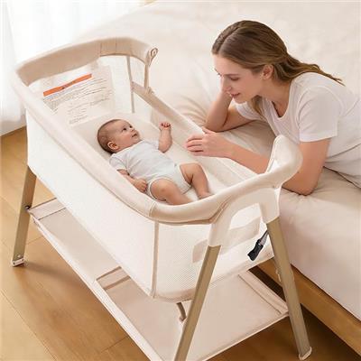cozydwells Next to Me Crib, 3 in 1 Baby Beside Crib for Babies from Birth to 9kg, Portable Travel Cot Bed with Wheels, Storage, Mosquito Net and Matre