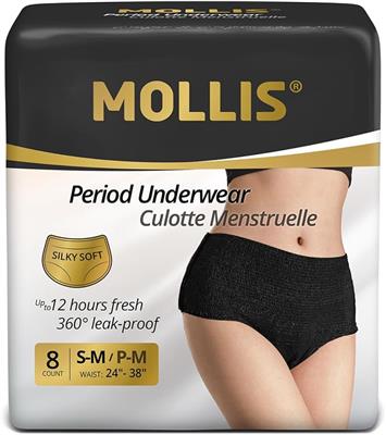 MOLLIS Disposable Period Pants for Women Heavy Flow, Maternity Pads & Postpartum Underwear, Incontinence Knickers Leak Proof, Black, Small/Medium, 8 C